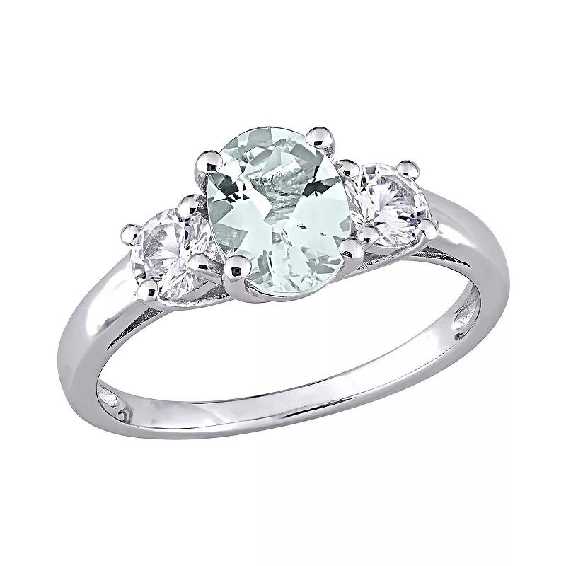 Stella Grace Sterling Silver Aquamarine and Lab-Created White Sapphire 3-Stone Ring, Womens Blue Product Image