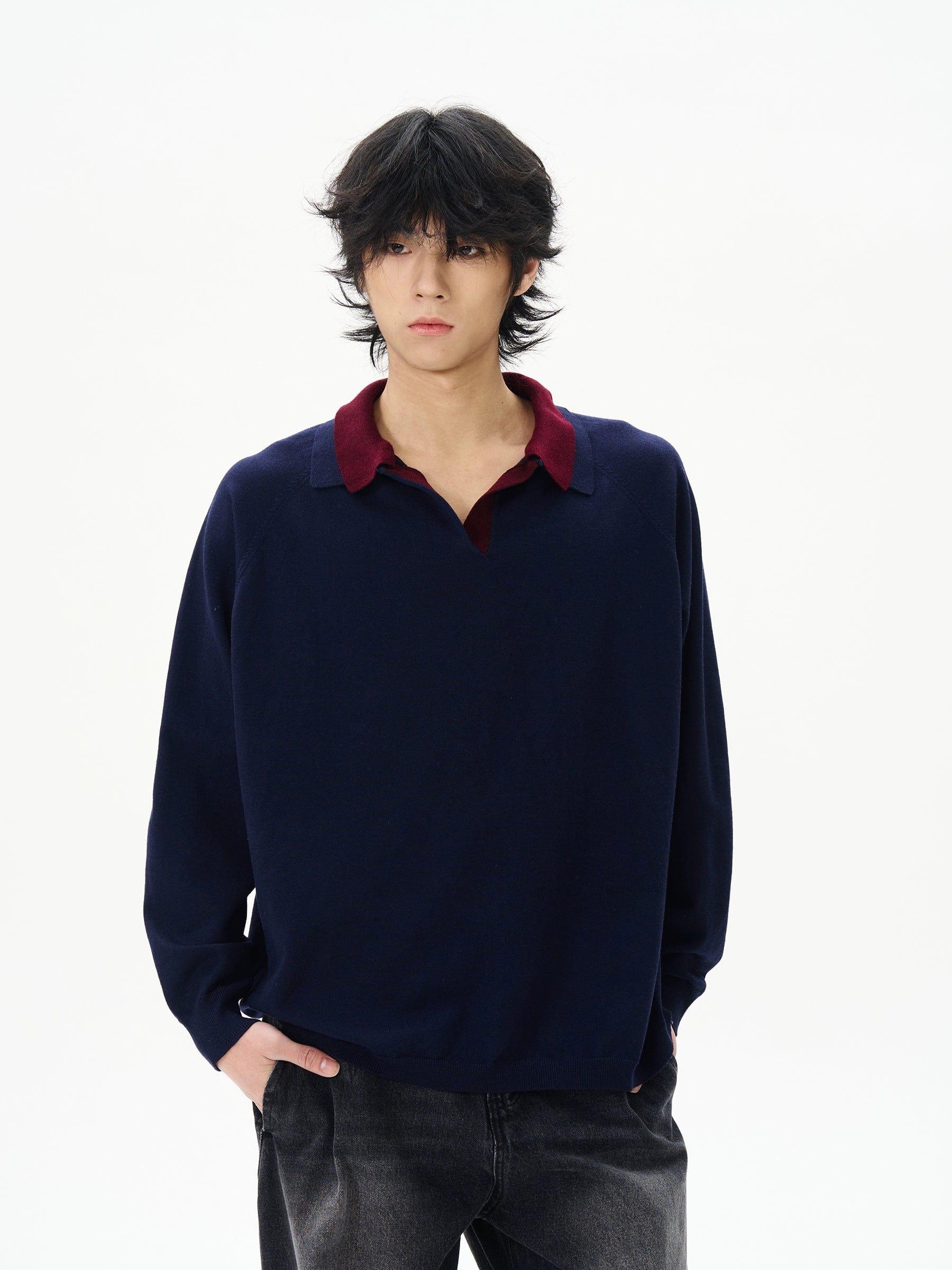 RT No. 12208 TWO PIECE NAVY KNIT POLO PULLOVER SWEATER Product Image