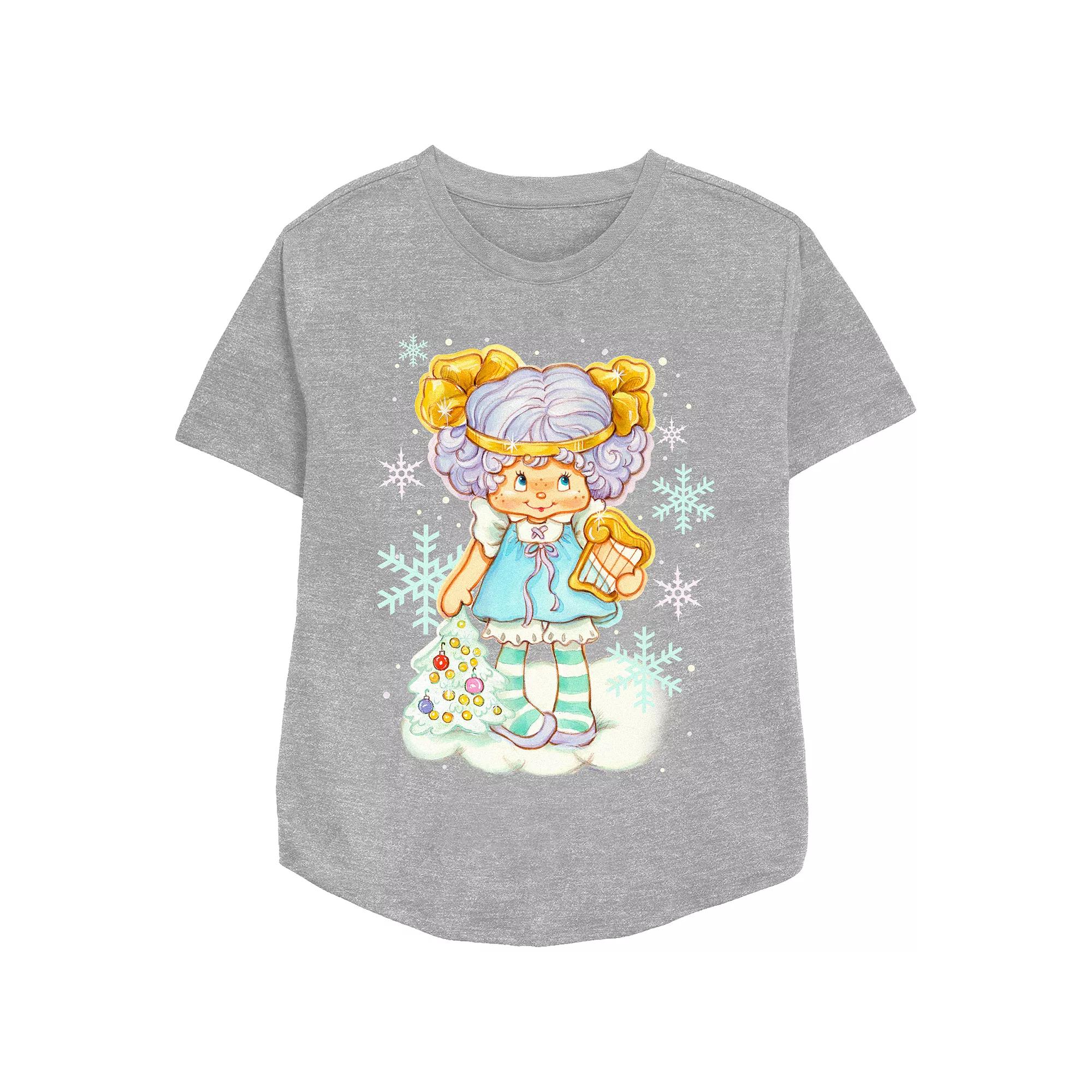Women's Strawberry Shortcake Angel Cake Winter Wonderland Relaxed Fit Graphic Tee, Size: XS, Athletic Grey Product Image