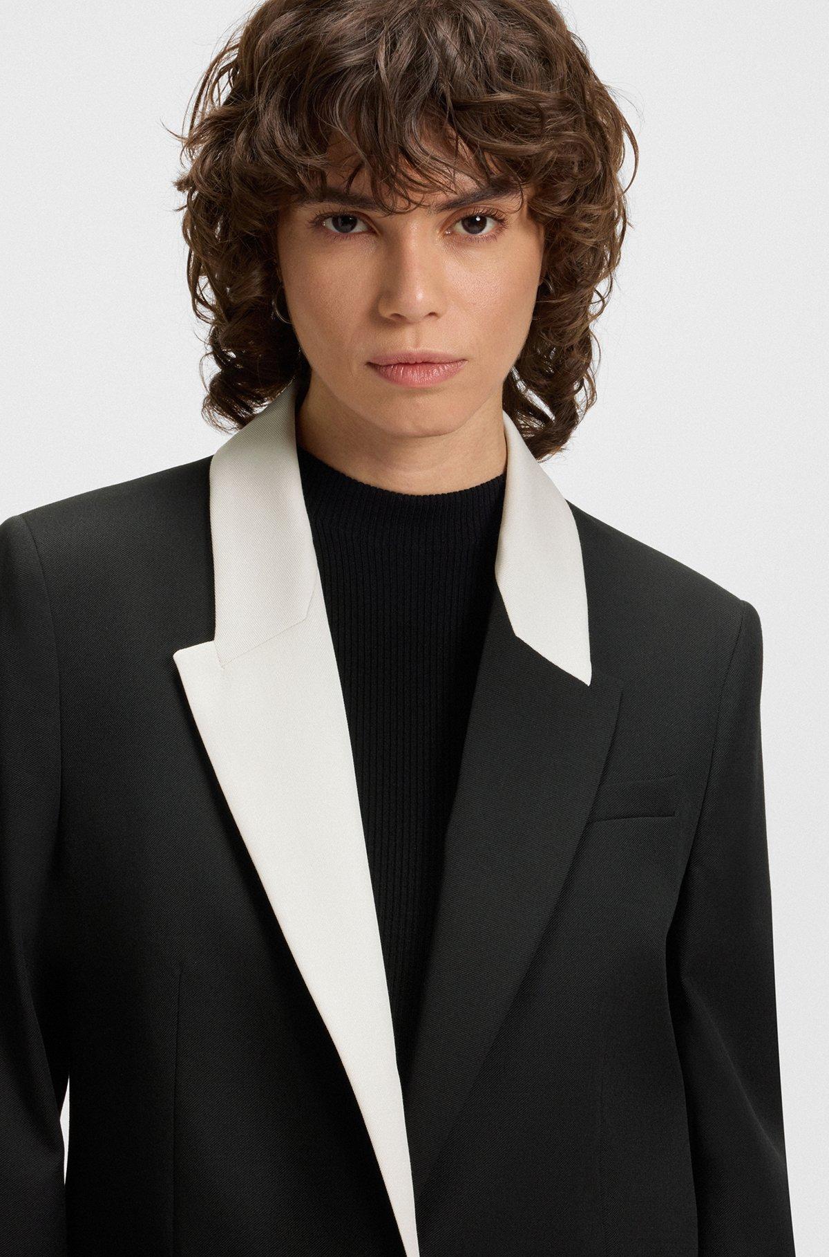 BOSS - Relaxed-fit blazer with color-blocked lapels - Black Product Image