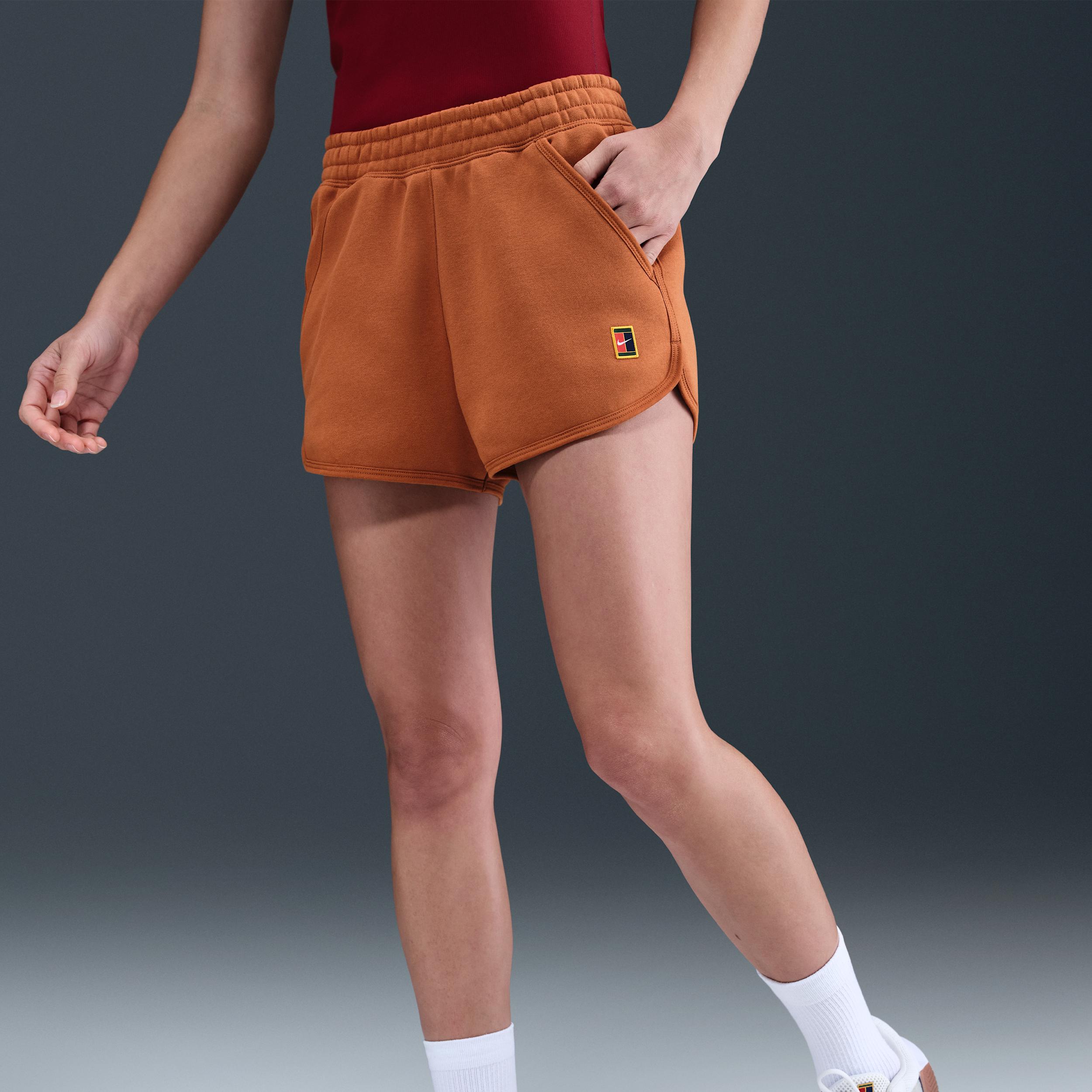 Nike Womens Court Heritage Mid-Rise Fleece Tennis Shorts | HJ8990-246 Product Image