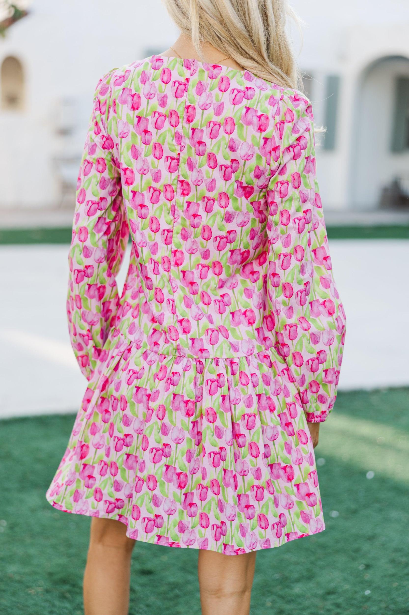 Our Love Pink Floral Drop Waist Dress Female Product Image