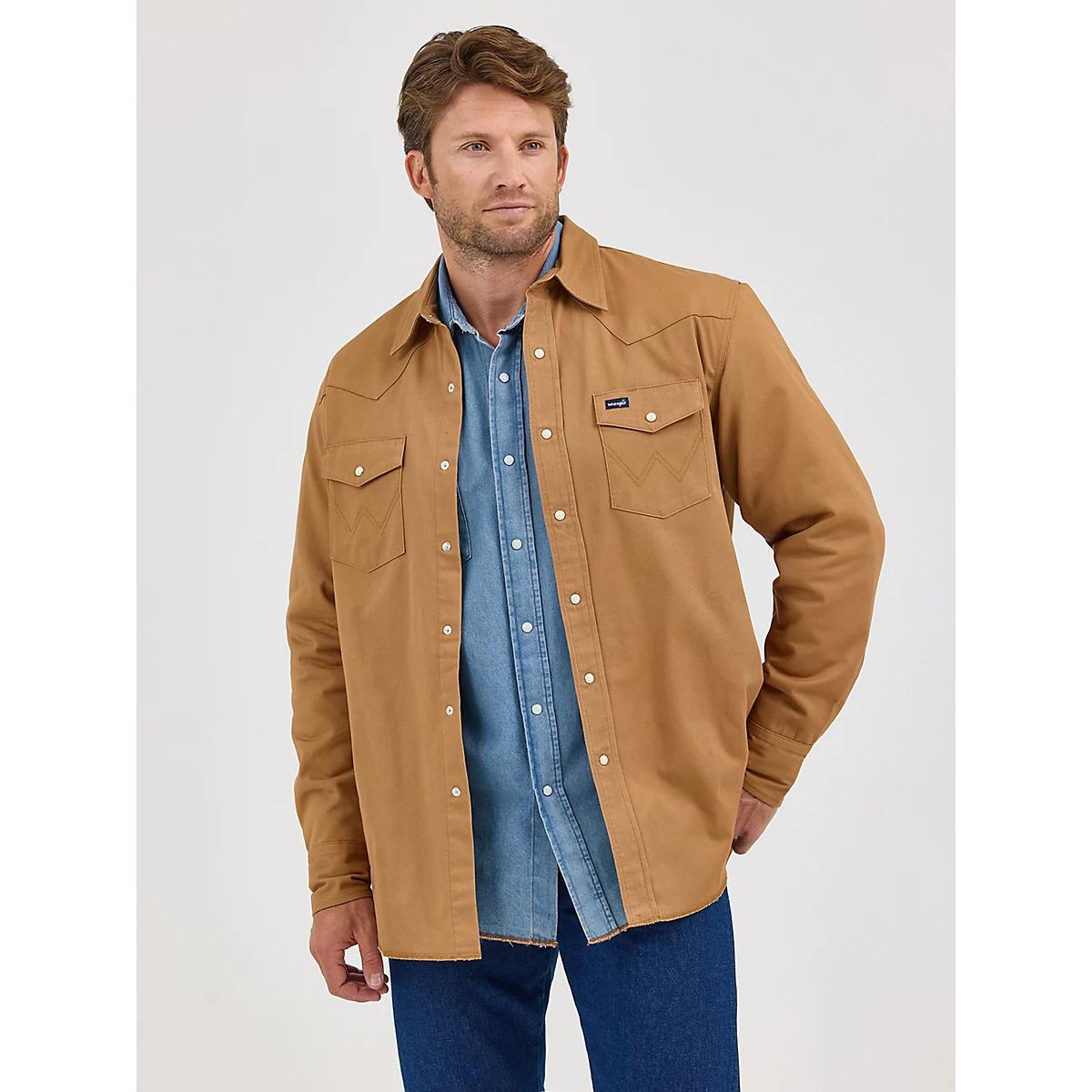 Men's Wrangler® Long Sleeve Flannel Lined Solid Work Shirt in Rawhide Product Image