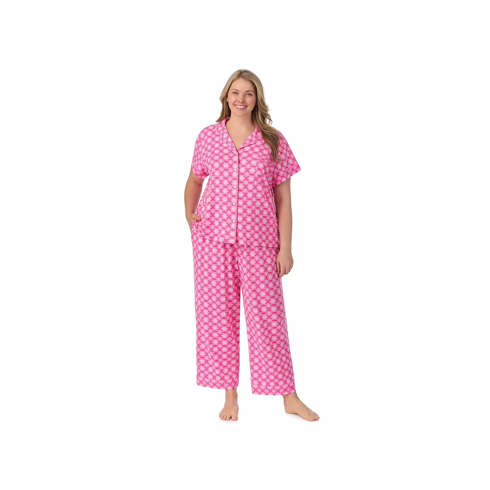 Plus Size Draper James 2-Piece Printed Cozy Short Sleeve Notch Collar Pajama Top & Pajama Pants Set, Women's, Size: 3XL, Aurora Pink Geo Product Image