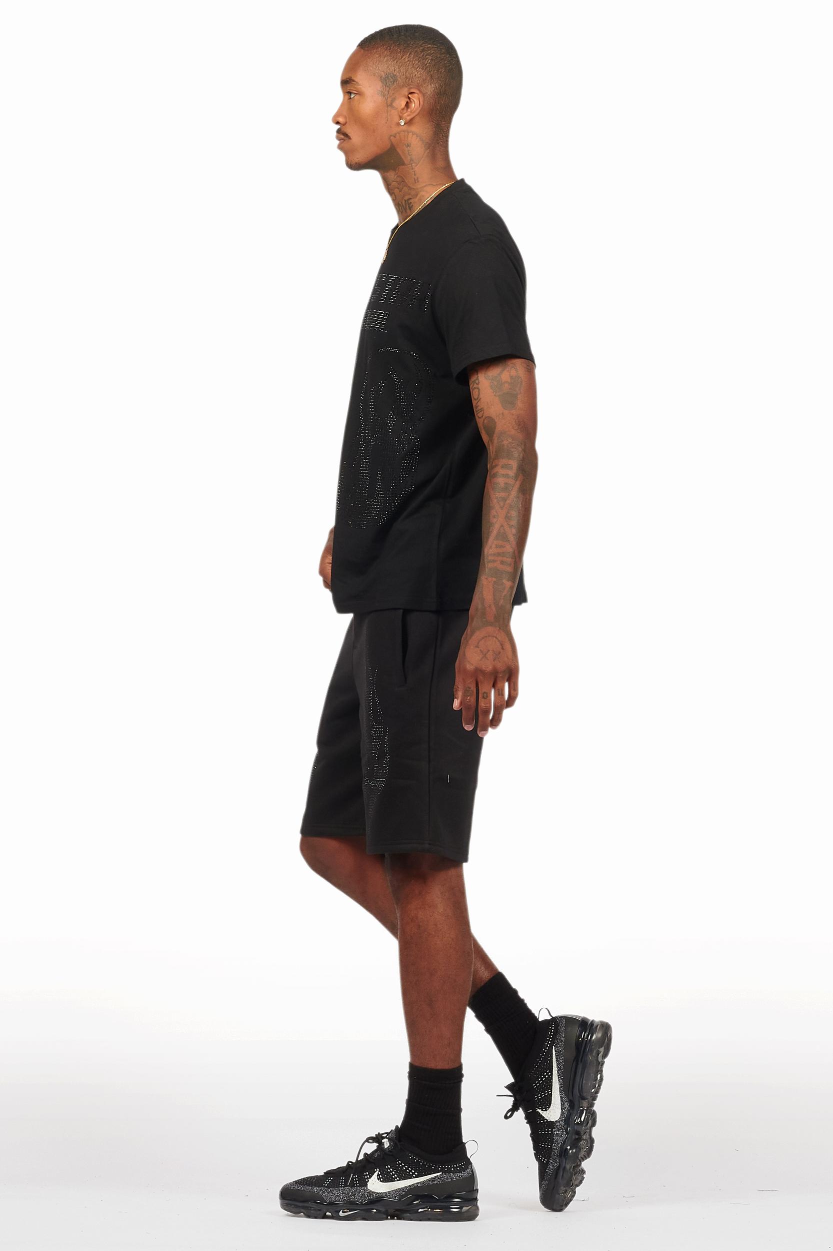 Ridley Black/Black Rhinestone T Shirt Short Set Male Product Image