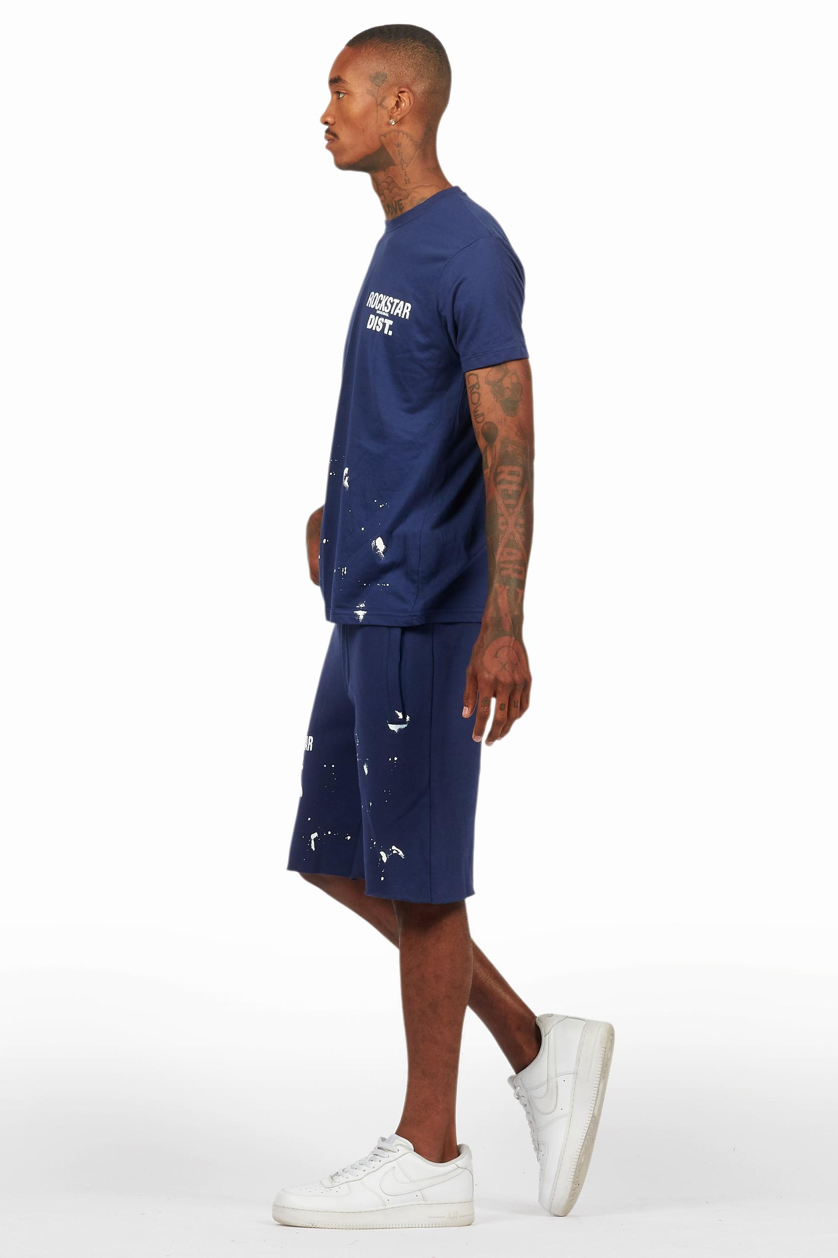 Raffer Navy T-Shirt/Raw Edge Short Set Male Product Image