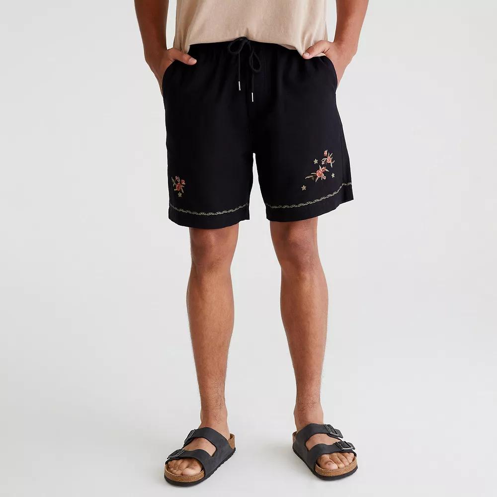 Men's Aeropostale Embroidered Linen Shorts, Size: Large, Dark Black Product Image
