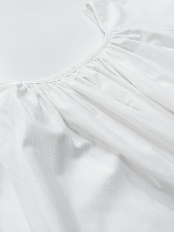 Flared Sleeves Loose Pleated Solid Color Split-Joint Round-Neck Maxi Dresses Product Image