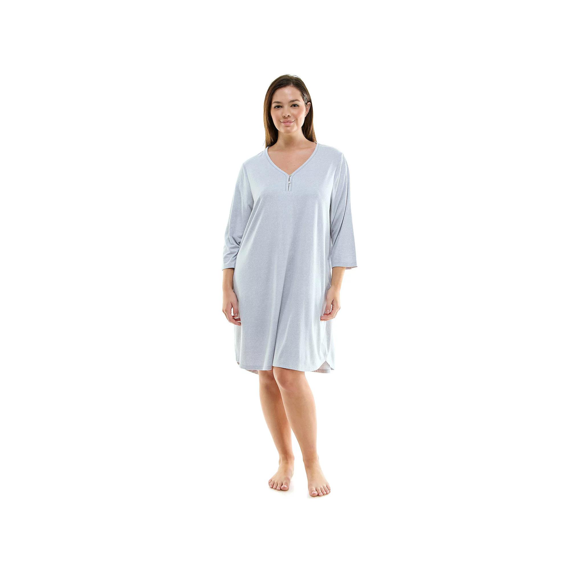 Plus Size Croft & Barrow 3/4 Sleeve Cozy Luxe Sleepshirt, Women's, Size: 3XL, White Gray Product Image