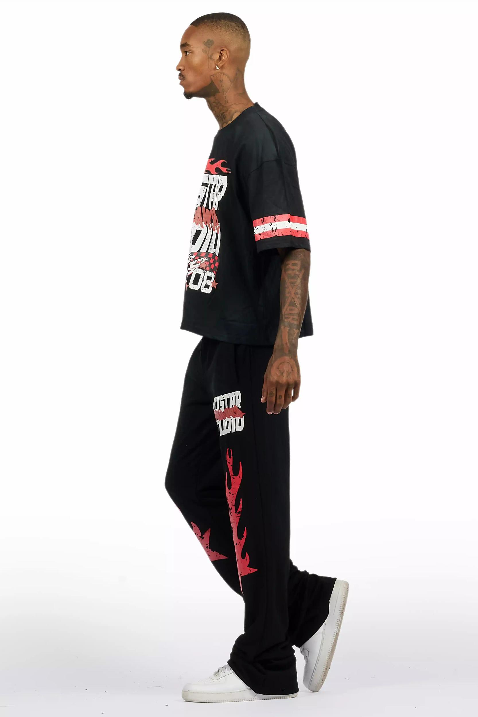 Garo Black T-Shirt/Baggy Stacked Track Set Male Product Image