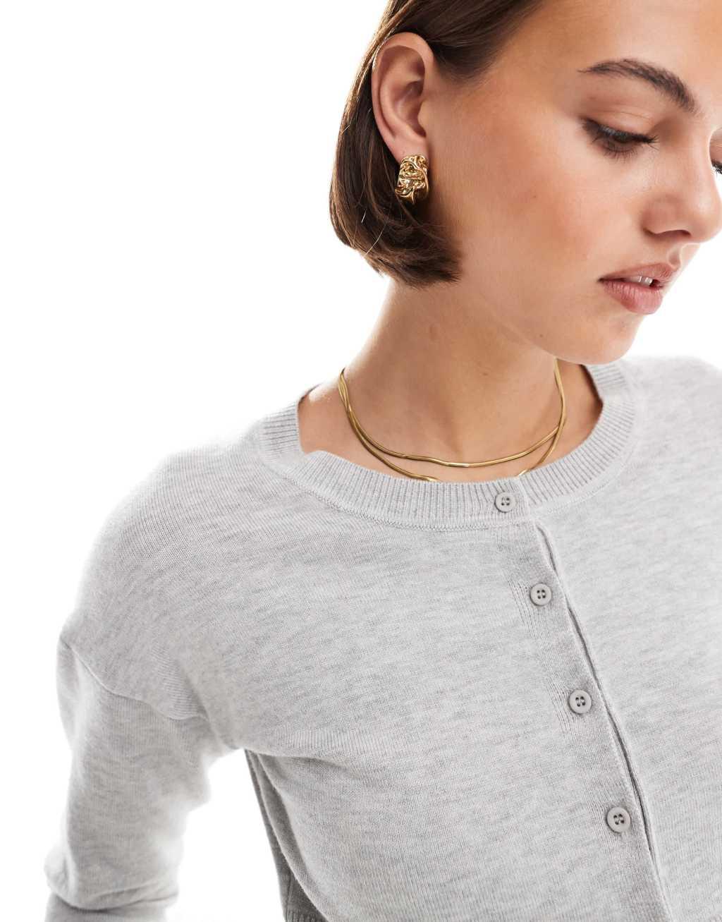 Cotton On everfine round neck cardigan in gray cable Product Image