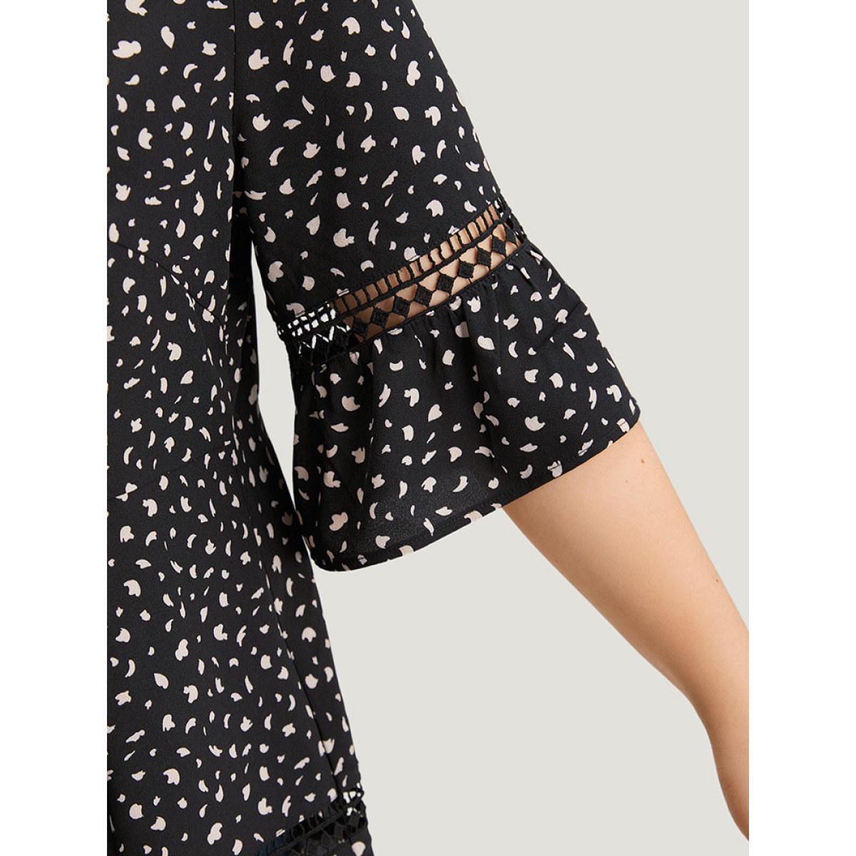 Plus Size Black Leopard Print Flutter Sleeve Keyhole Hollow Out Blouse Women Elegant Half Sleeve Keyhole Cut-Out Dailywear Blouses BloomChic 26/4X Product Image