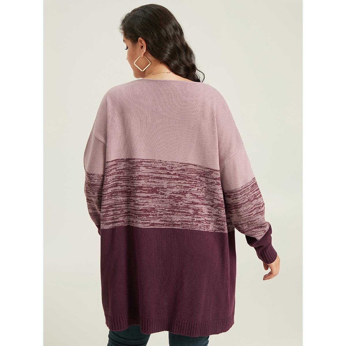 Plus Size Anti-Pilling Contrast Heather Open Front Cardigan Burgundy Women Casual Loose Long Sleeve Dailywear Cardigans BloomChic 30/6X Product Image