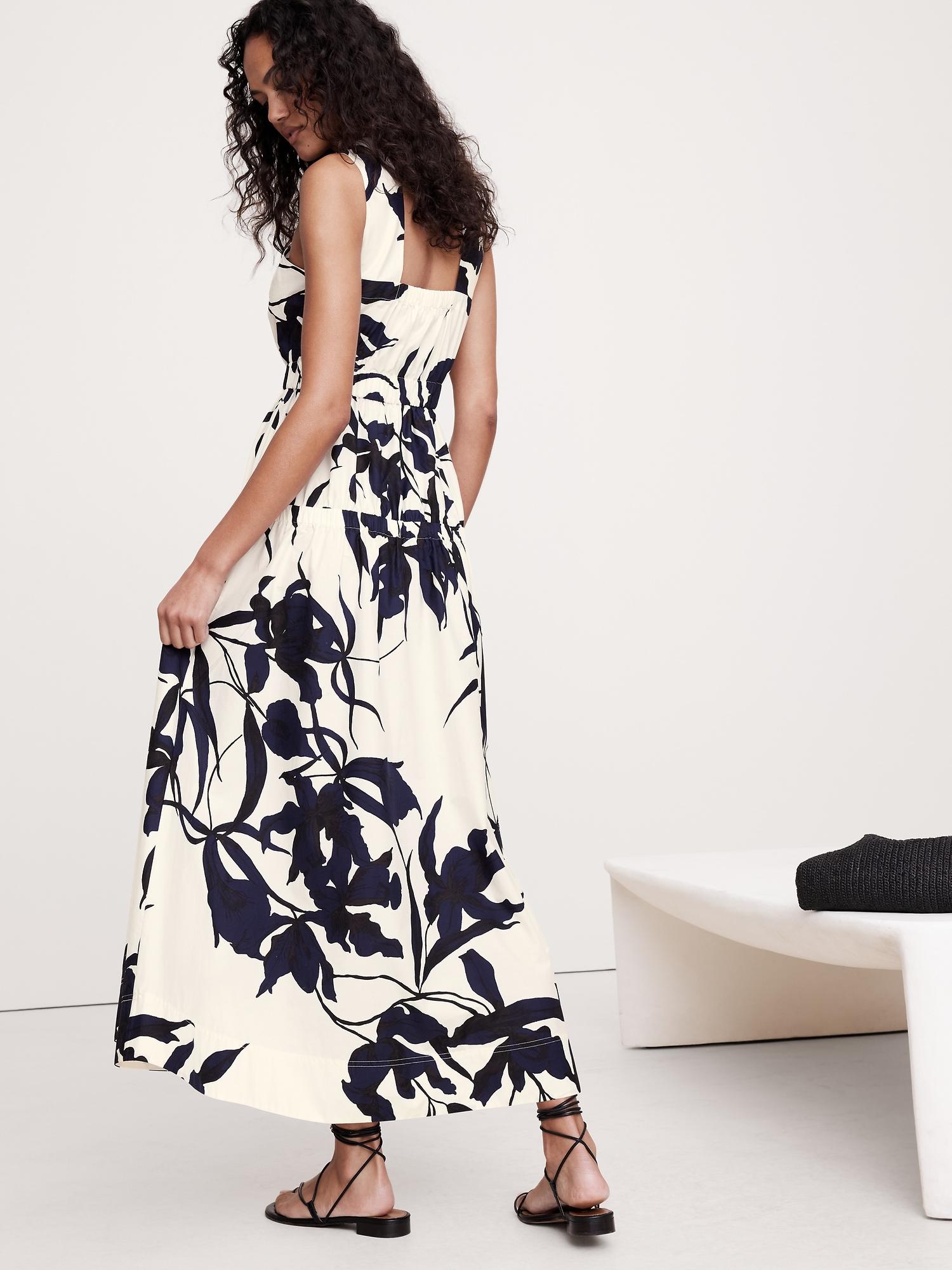 Cotton Poplin Ruched Drop-Waist Maxi Dress Product Image