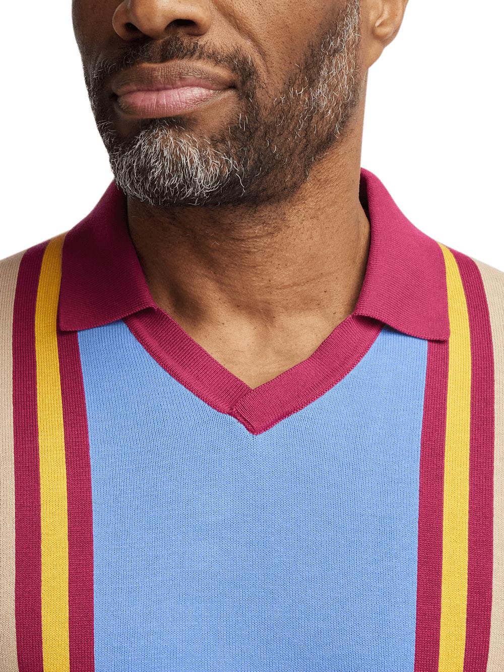 Cotton V-neck Polo - Burgundy Product Image