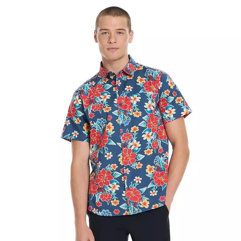 Men's Hurley Tropical Print Short Sleeve Button-Up Shirt, Size: XS, Submarine Floral Product Image