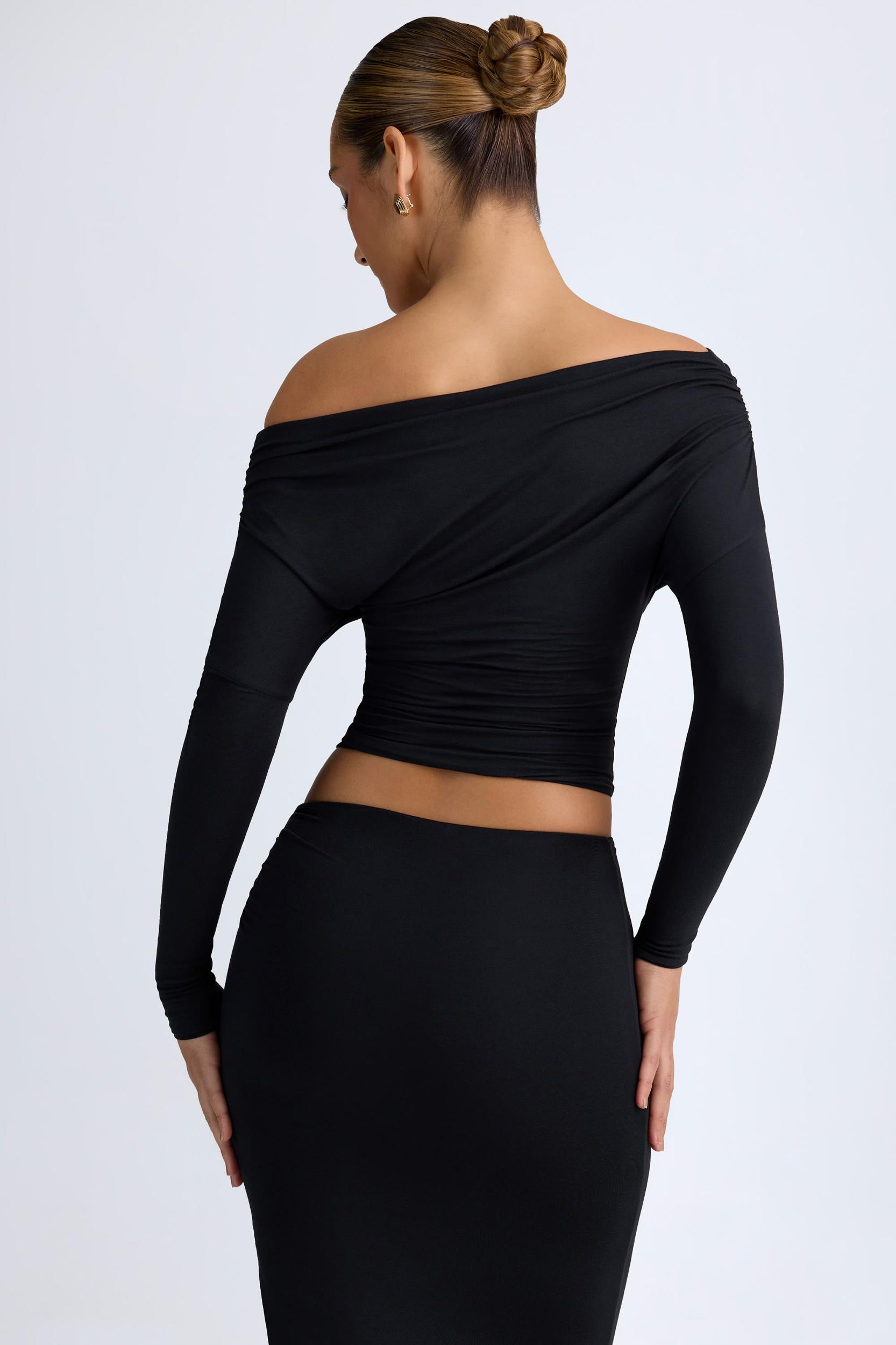 Modal One-Shoulder Ruched Top in Black Product Image