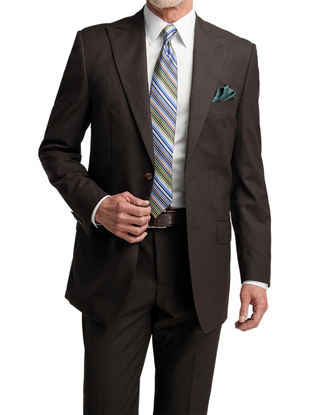 Wool Stretch Bengaline Peak Lapel Suit Jacket - Dark Brown Product Image