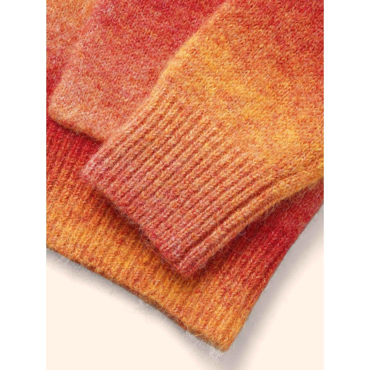 Plus Size Ombre Contrast Patch Pocket Cardigan Brightorange Women Playful Loose Long Sleeve Casual Cardigans BloomChic 28/5X Product Image