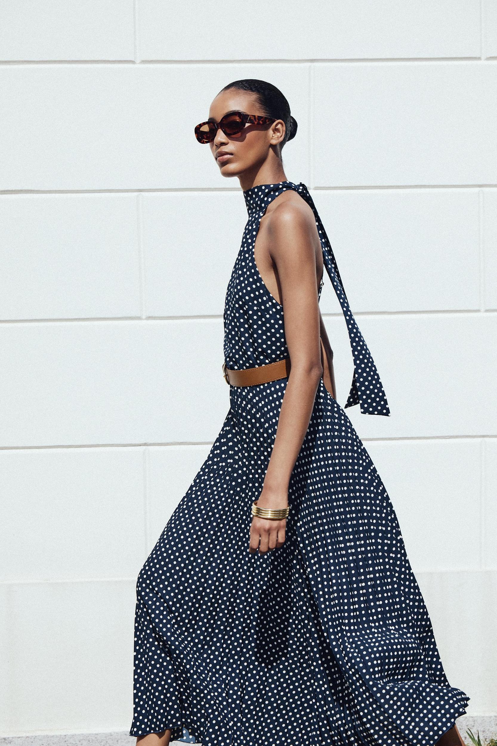 POLKA DOT MIDI HALTER DRESS WITH BELT Product Image