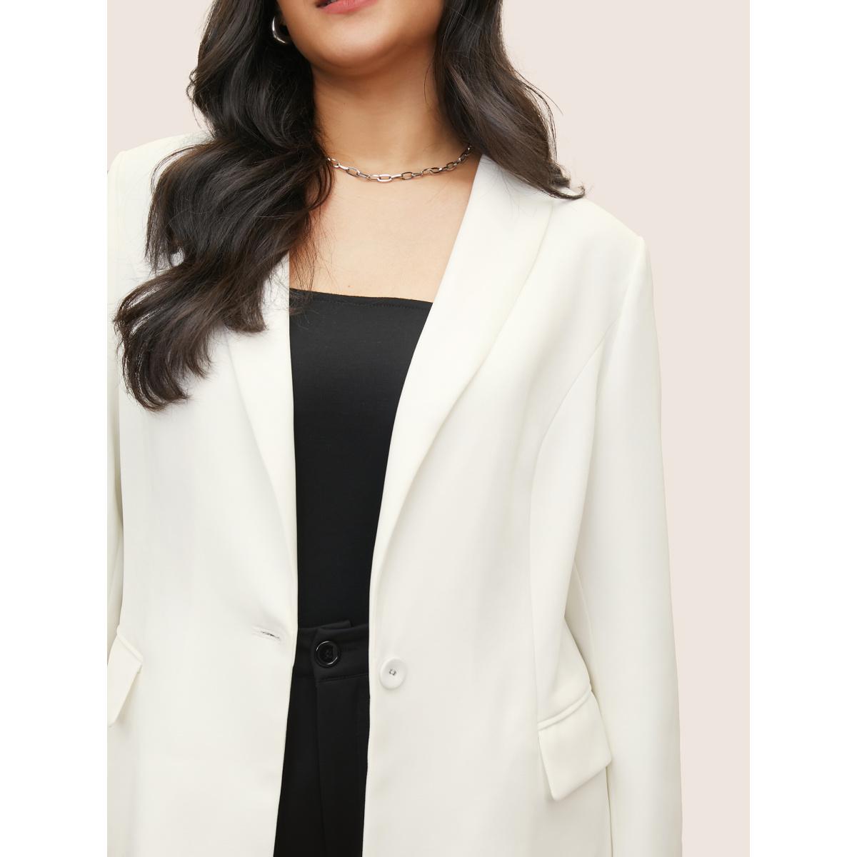 Plus Size Plain Suit Collar Pocket Blazer White Women Work Plain Non Sleeve Long Sleeve Suit Collar 22-24/3X Open pocket with flap Workwear Essentials Blazers BloomChic Product Image