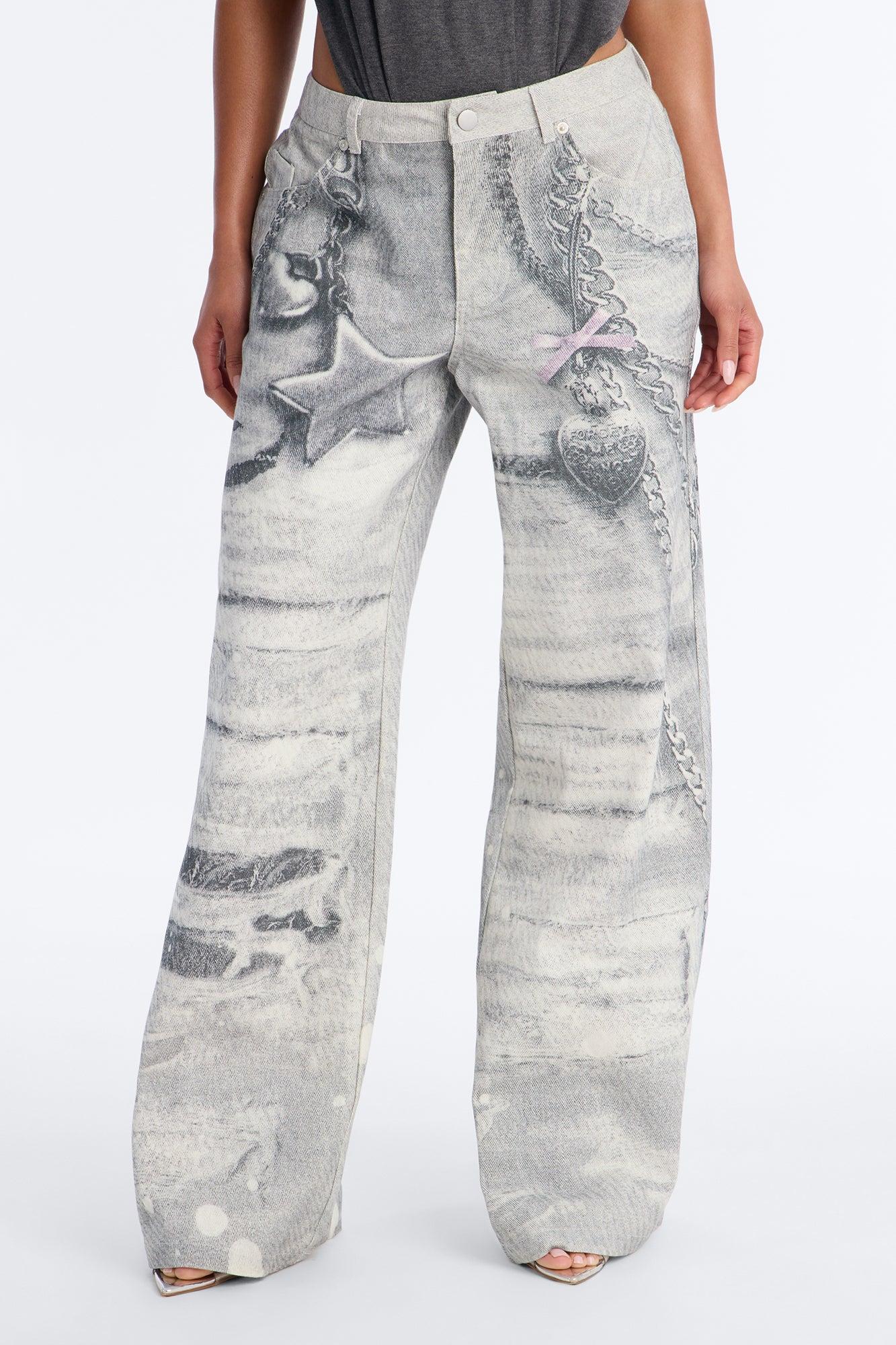 No Chances Wide Leg Low Rise Pant 32″ - Grey/combo Female Product Image
