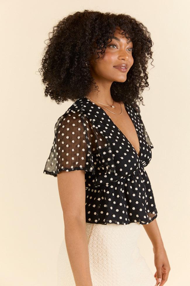 Dotted Blossoms Black Floral Embroidered Blouse FINAL SALE Product Image