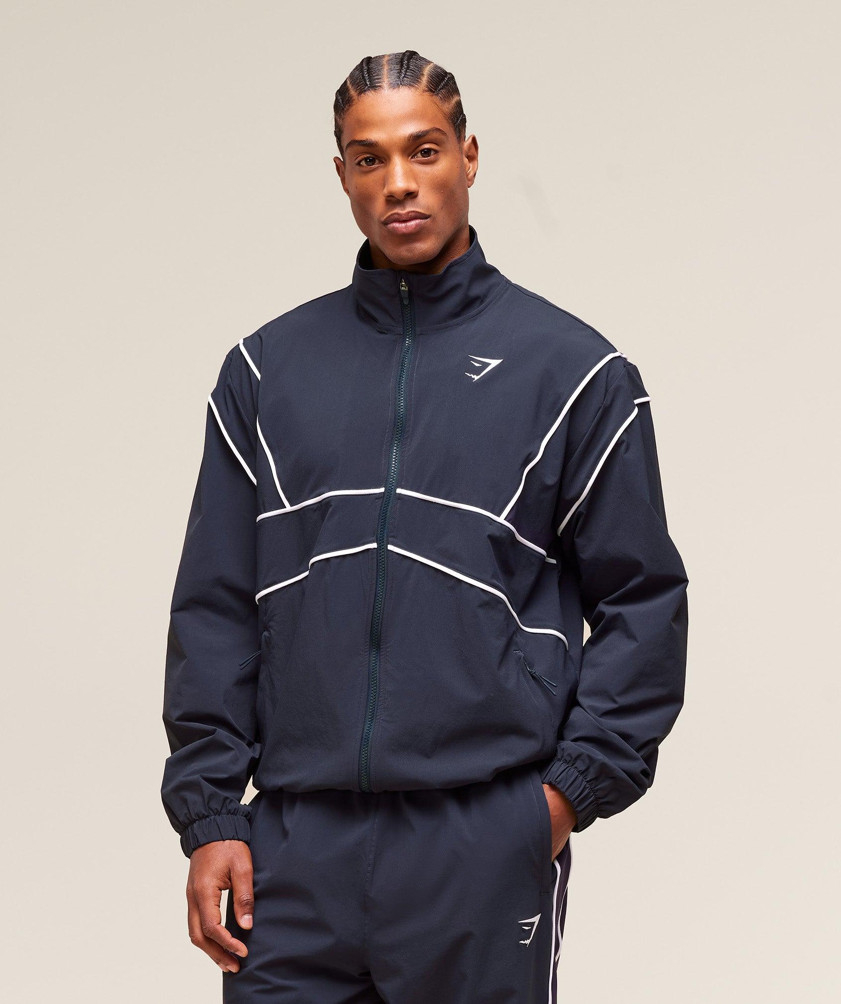 Gymshark Retro Crinkle Track Jacket - Heavy Blue Male Product Image