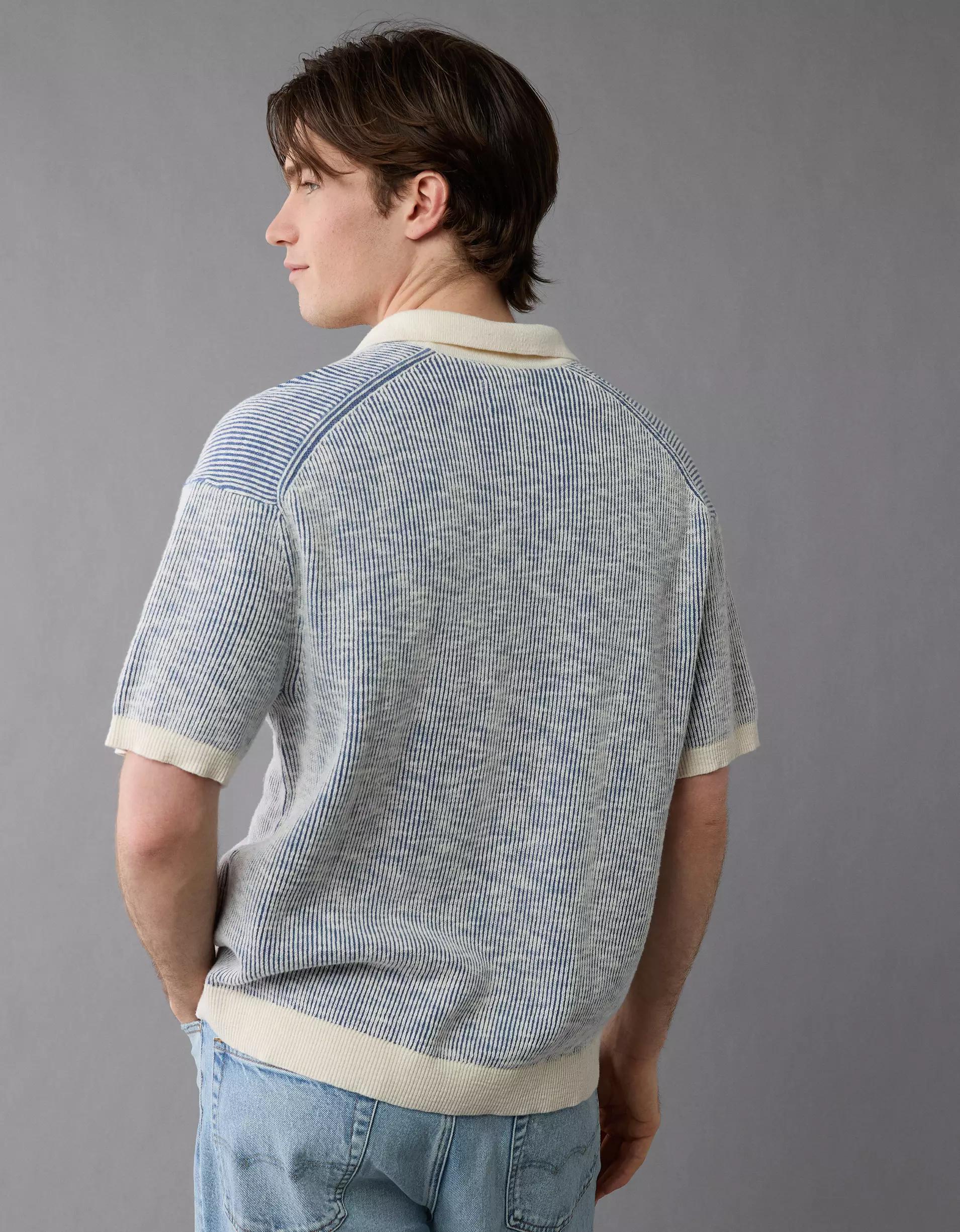 AE Weekend Striped Button-Up Sweater Polo Shirt Product Image