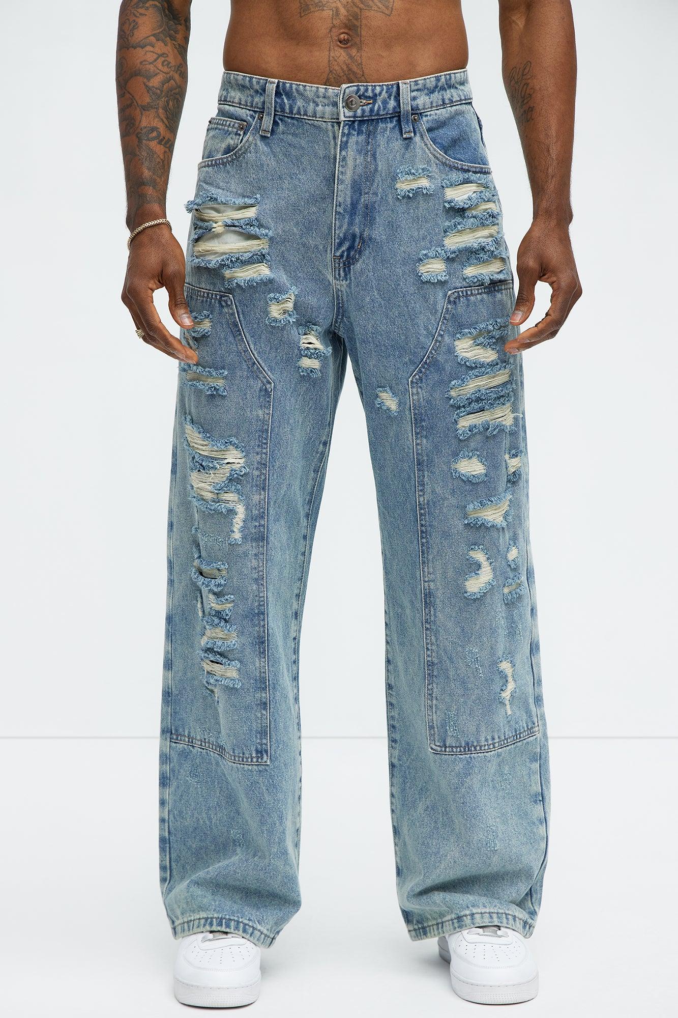 Be About It Distressed Carpenter Baggy Jeans - Light Wash Product Image