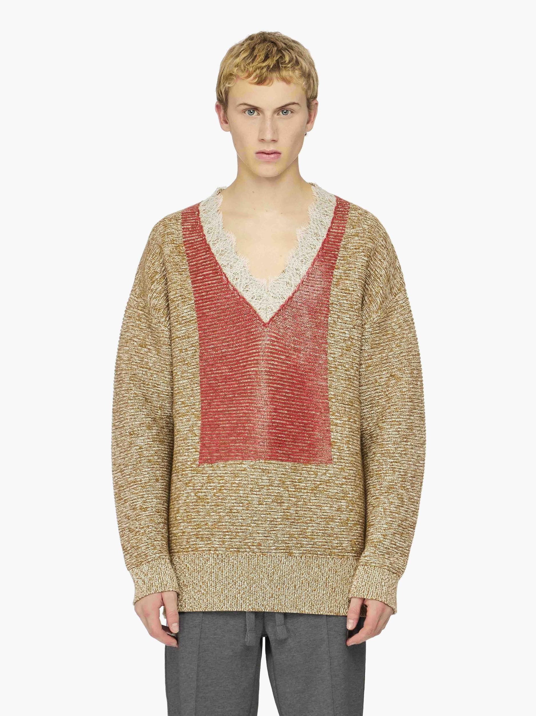 V-NECK LACE TRIM SWEATER Product Image