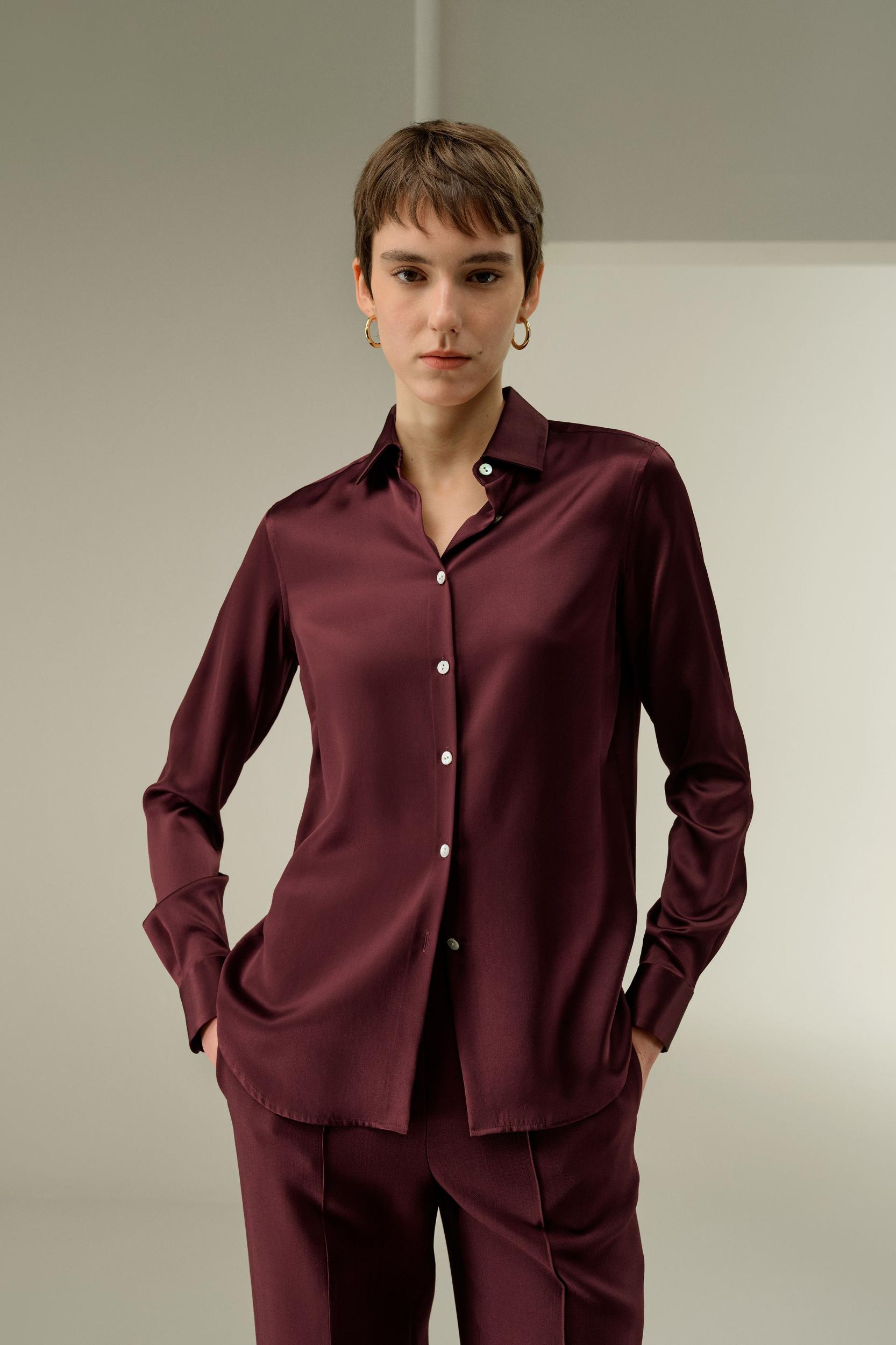 LILYSILK Silk Blouse Women - Burgundy 100% Silk - Versatile for All Occasions Tops S Product Image