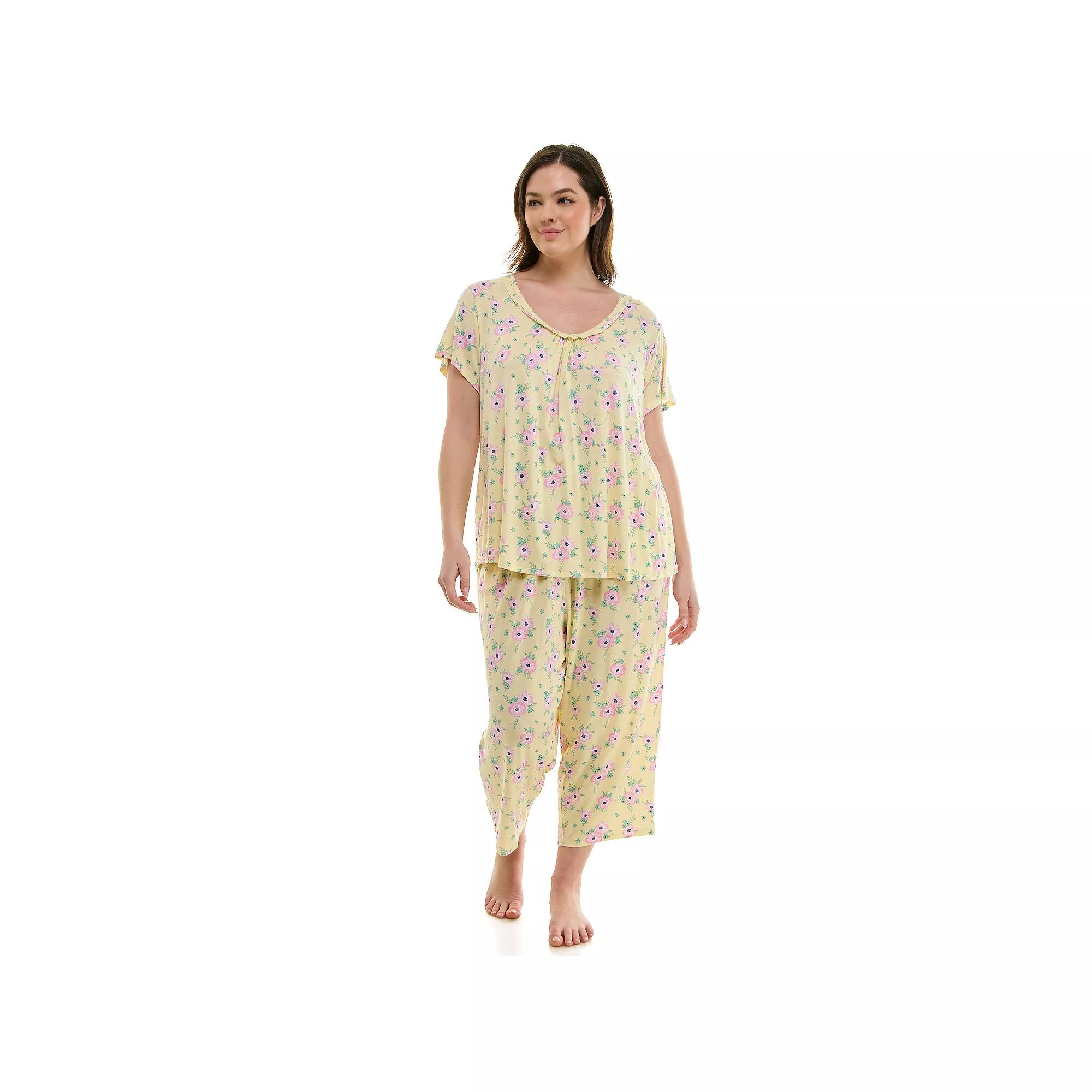Plus Size Croft & Barrow® Print Short Sleeve Pajama Top & Pajama Pants Sleep Set, Women's, Size: 1XL, Nika Floral Product Image