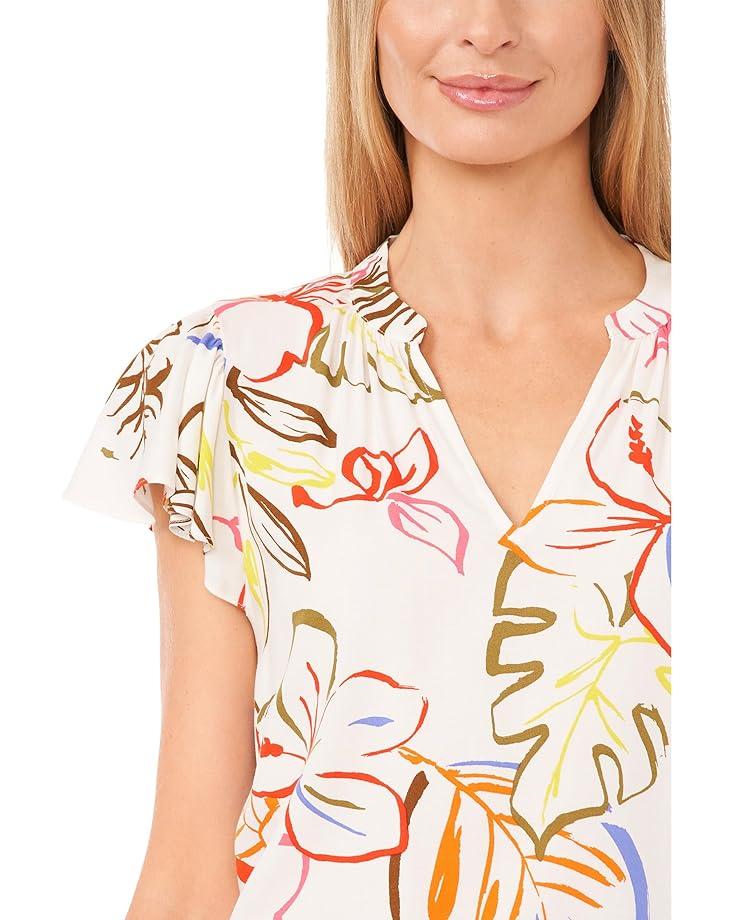 V-Neck Shirred Flutter Sleeve Blouse Product Image