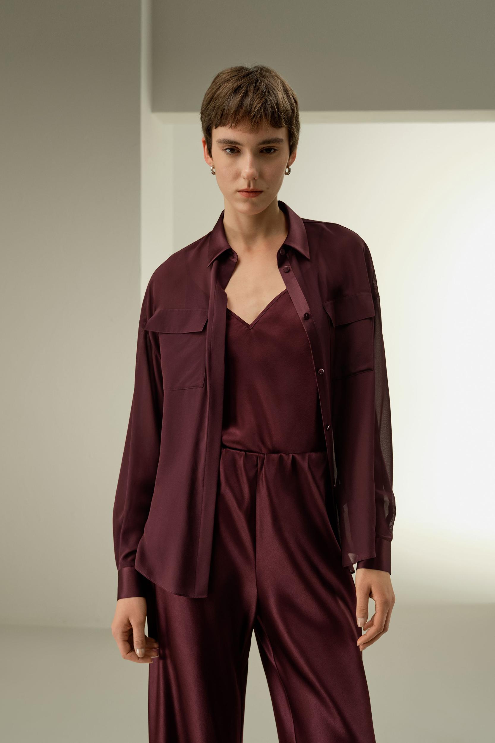 Semi-Sheer Silk Chiffon Blouse Product Image