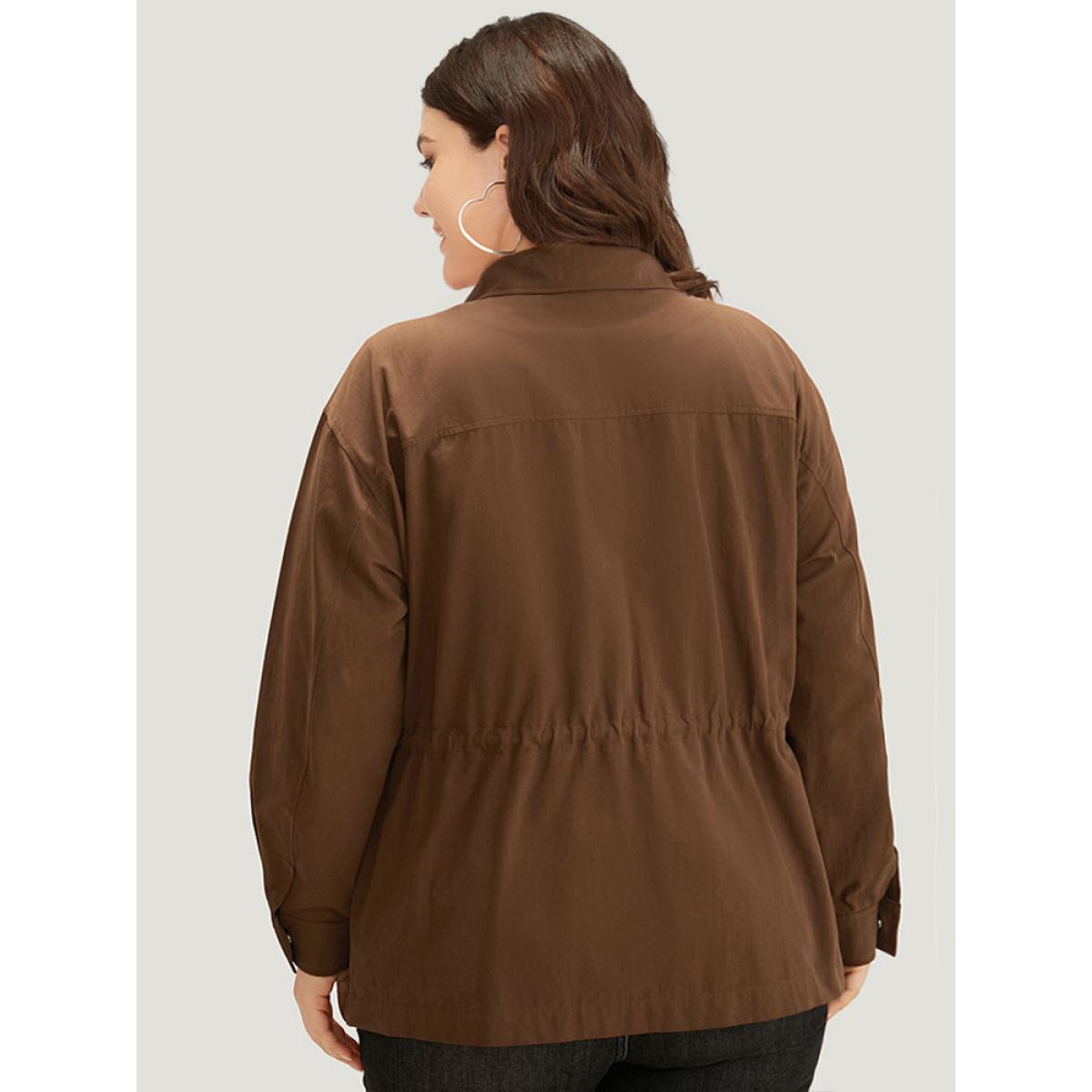 Plus Size Plain Flap Pocket Gathered Coat Women Maroon Casual Gathered Ladies Dailywear Winter Coats BloomChic 28/5X Product Image