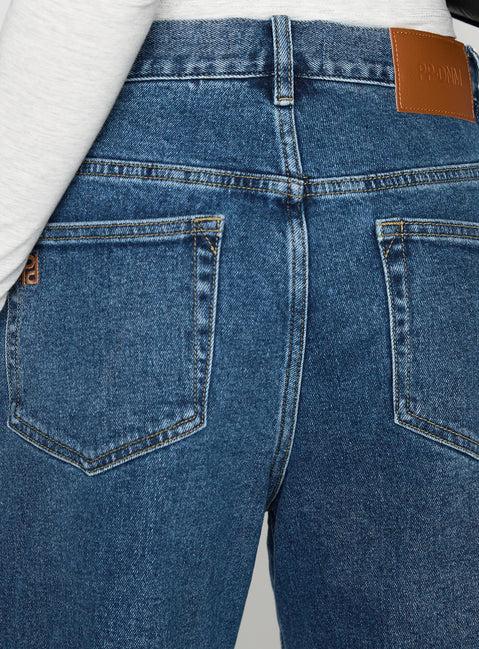 Retro Dream Mid Rise Longline Denim Shorts Mid Wash Product Image