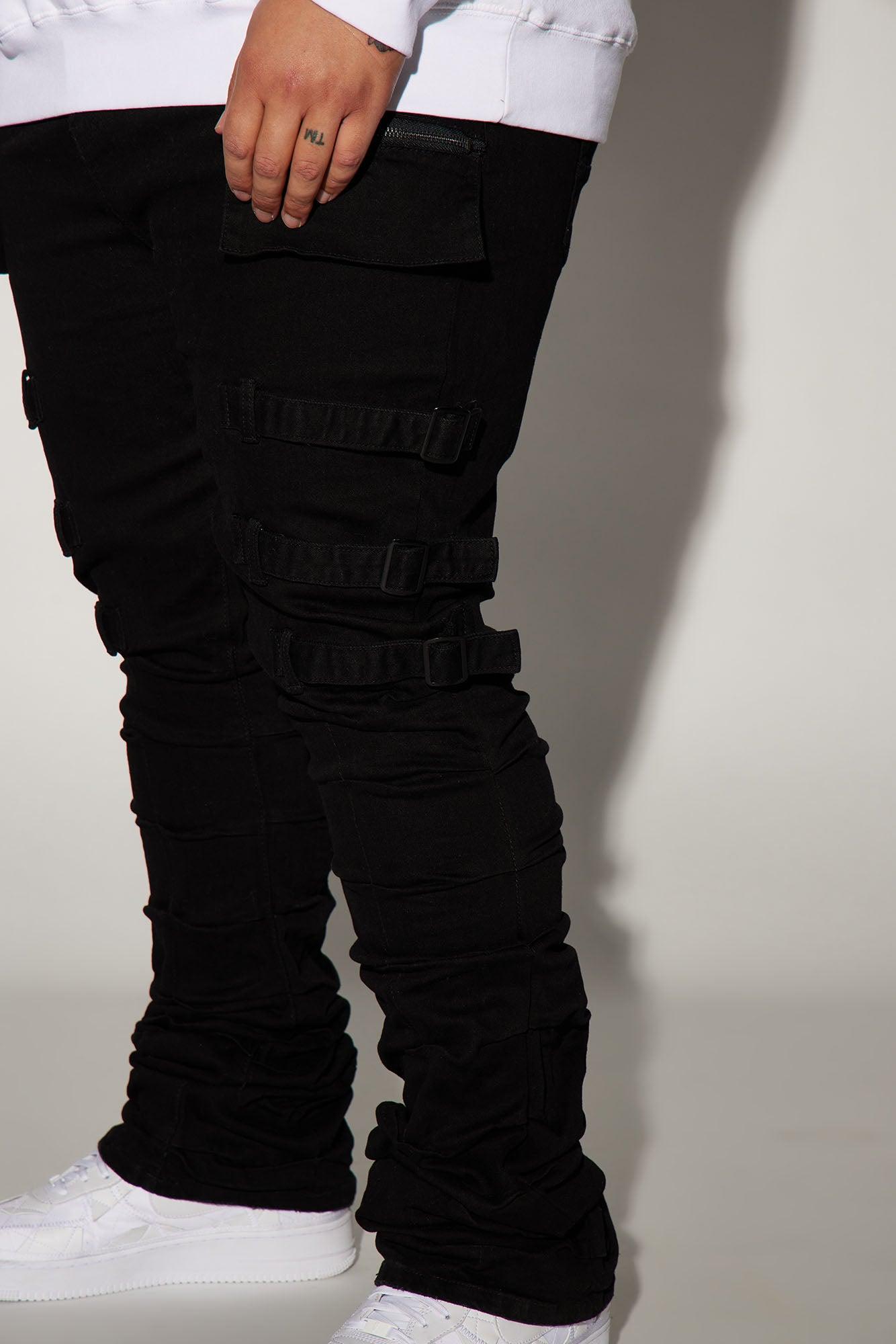 I Be Strappy Stacked Skinny Flare Jeans - Black Product Image