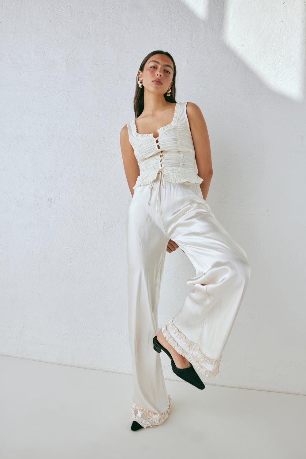 Citara Satin Pants White Product Image