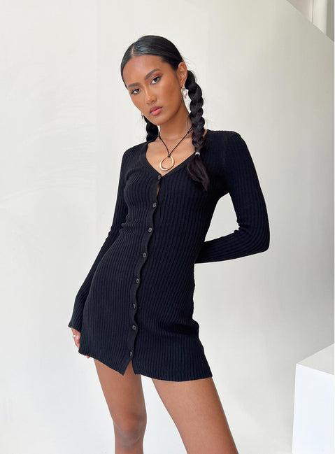 Waldin Long Sleeve Mini Dress Black Product Image
