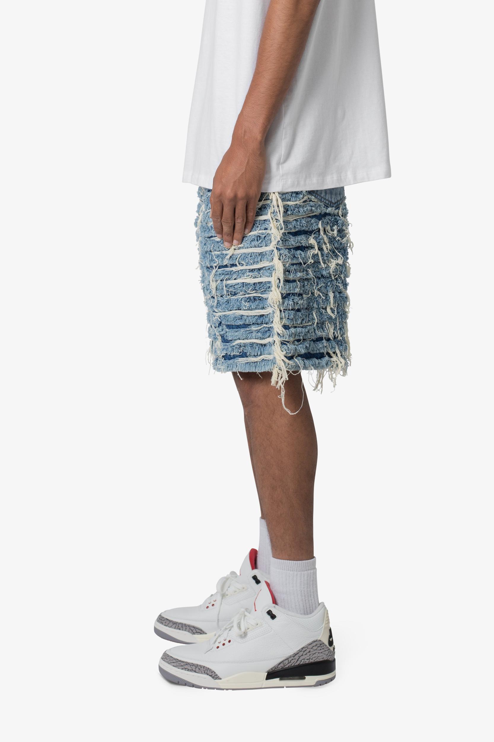 Allover Frayed Denim Shorts - Blue Product Image