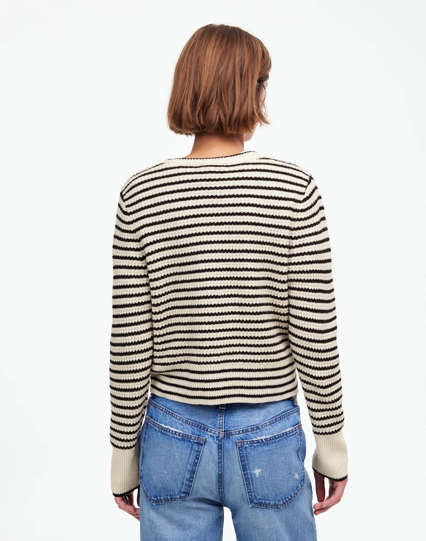 Waffle-Knit Wool Cardigan in Stripe Product Image