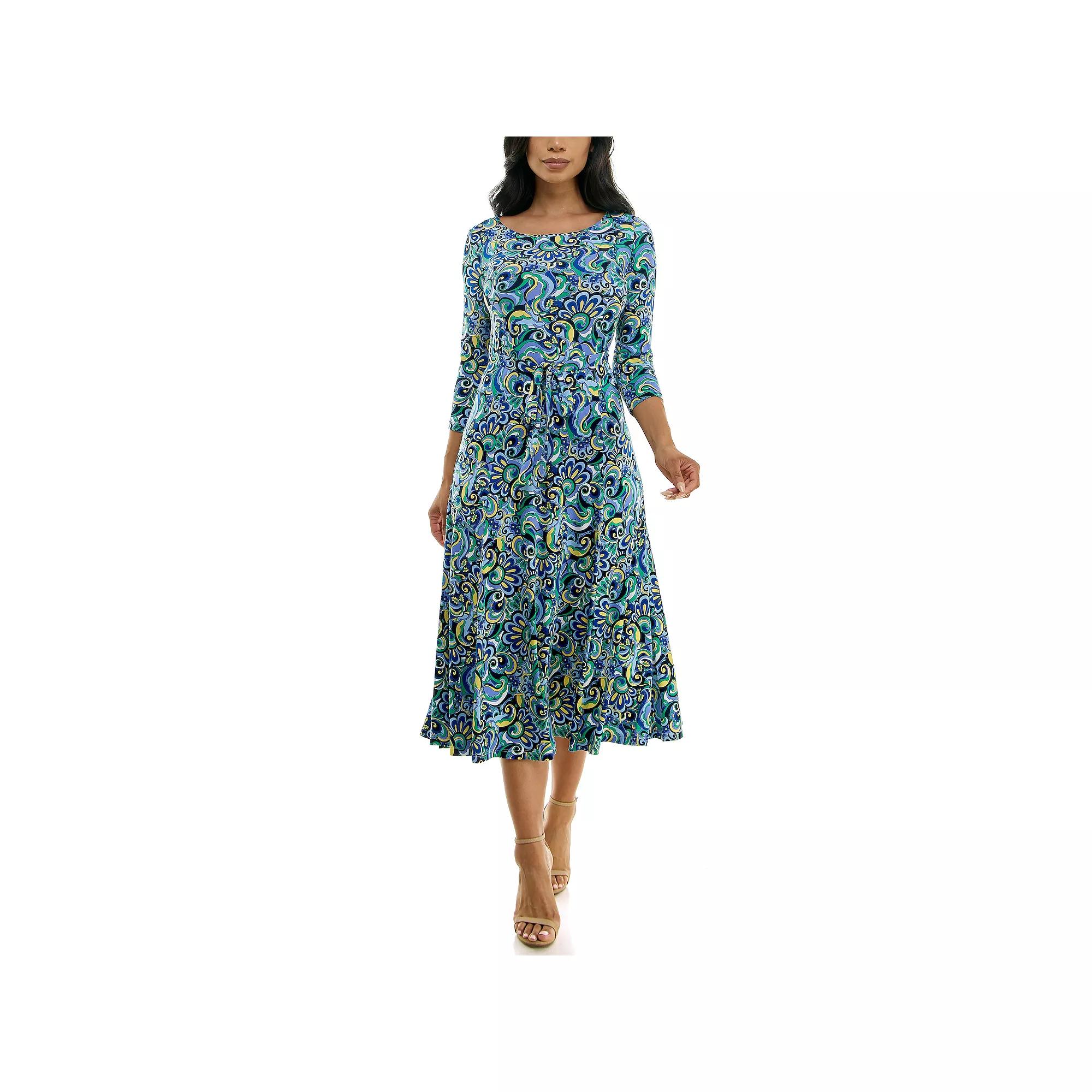 Women's Nina Leonard Sylvia Midi Dress with Belt,  Product Image