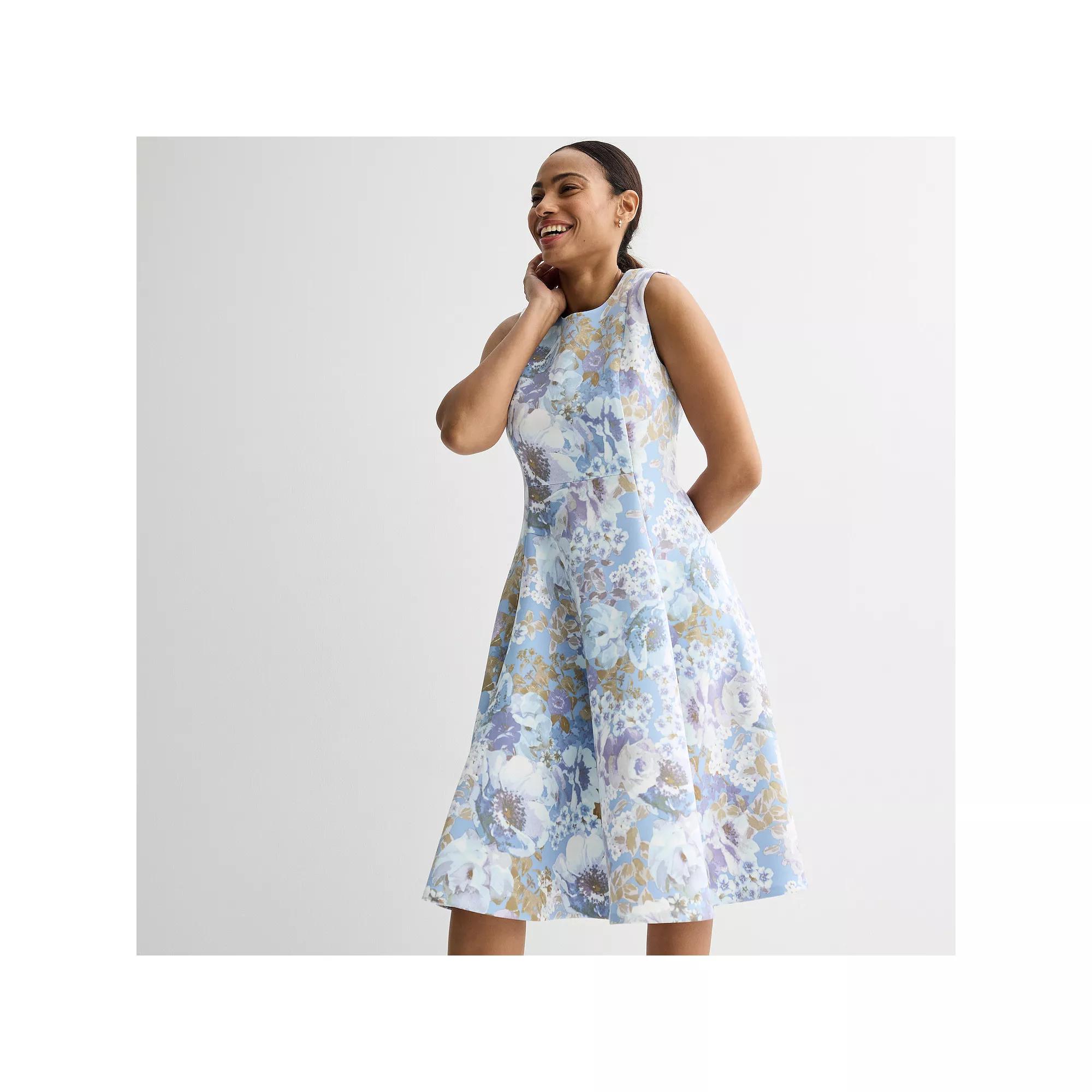 Women's Andrew Marc Scoopneck Sleeveless Fit & Flare Midi Dress, Size: 4, Blue Print Product Image