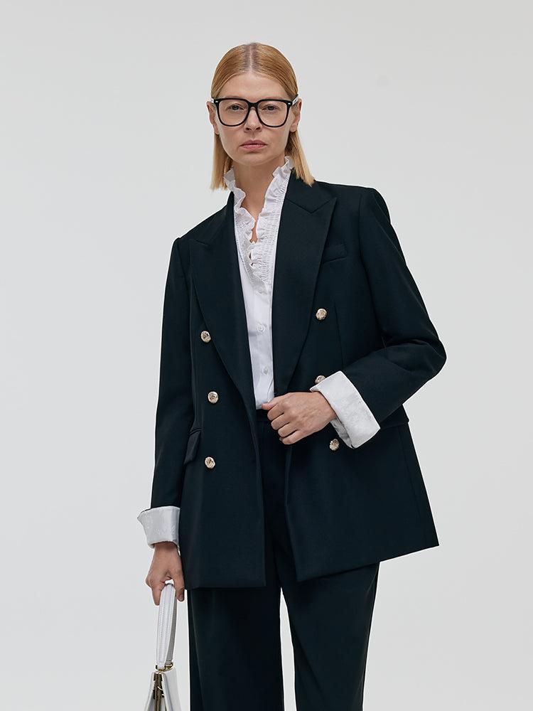 Worsted Wool Double-Breasted Women Blazer Product Image