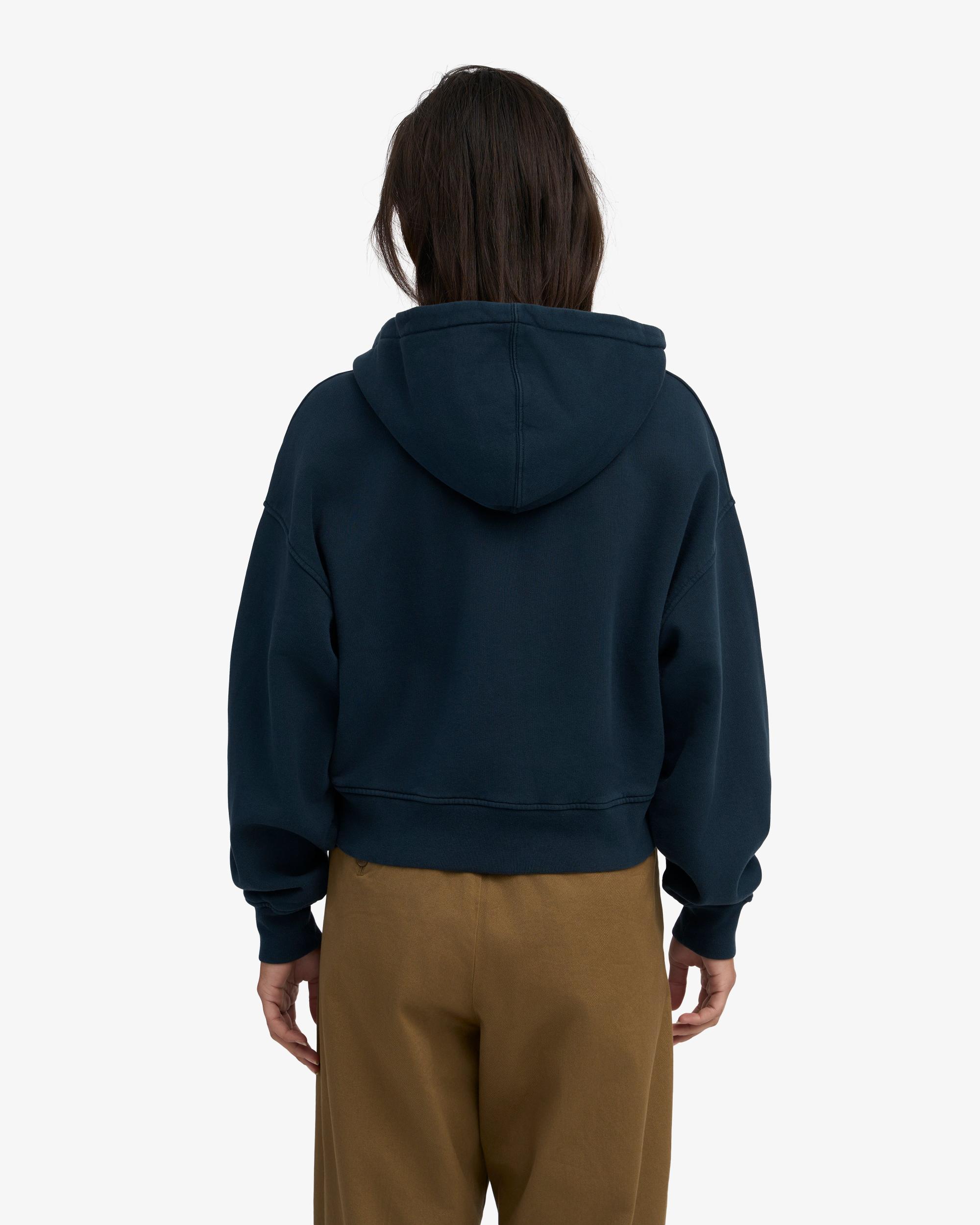 Organic Crop Zip Hood - Navy Blue Product Image