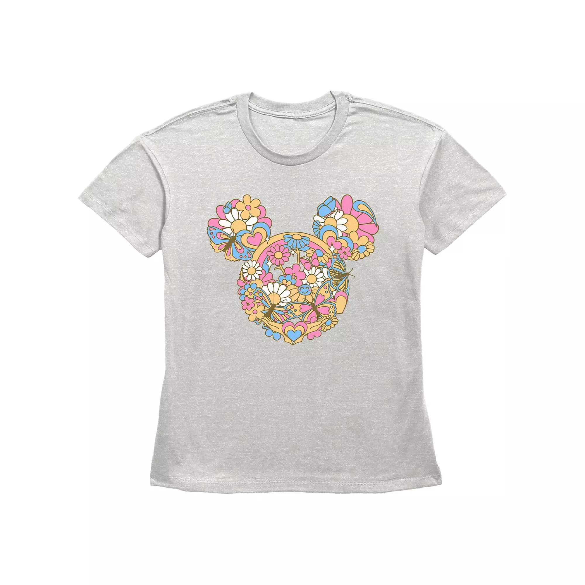 Disney's Mickey Mouse Women's Flowers And Butterflies Graphic Tee,  Product Image