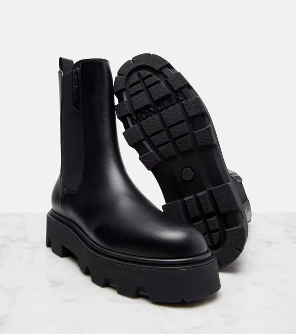 MONCLER Black Leather Aurea Chelsea Ankle Boots In Gray Product Image