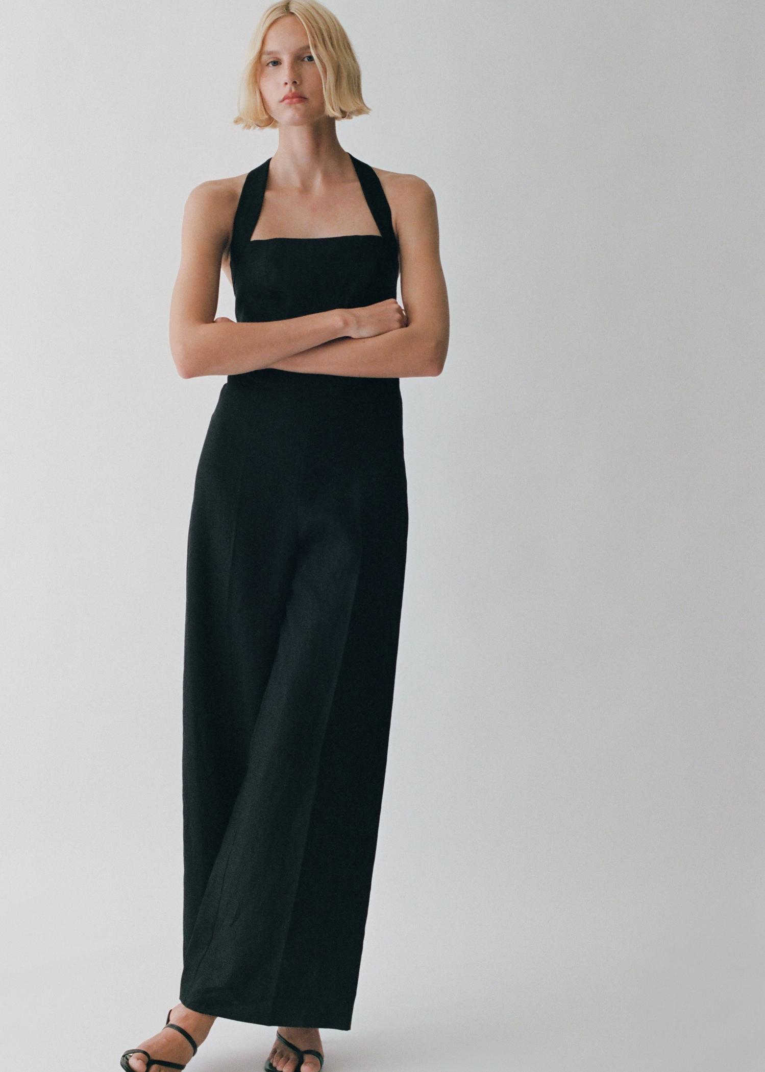 Linen halter jumpsuit - Women | MANGO USA Product Image