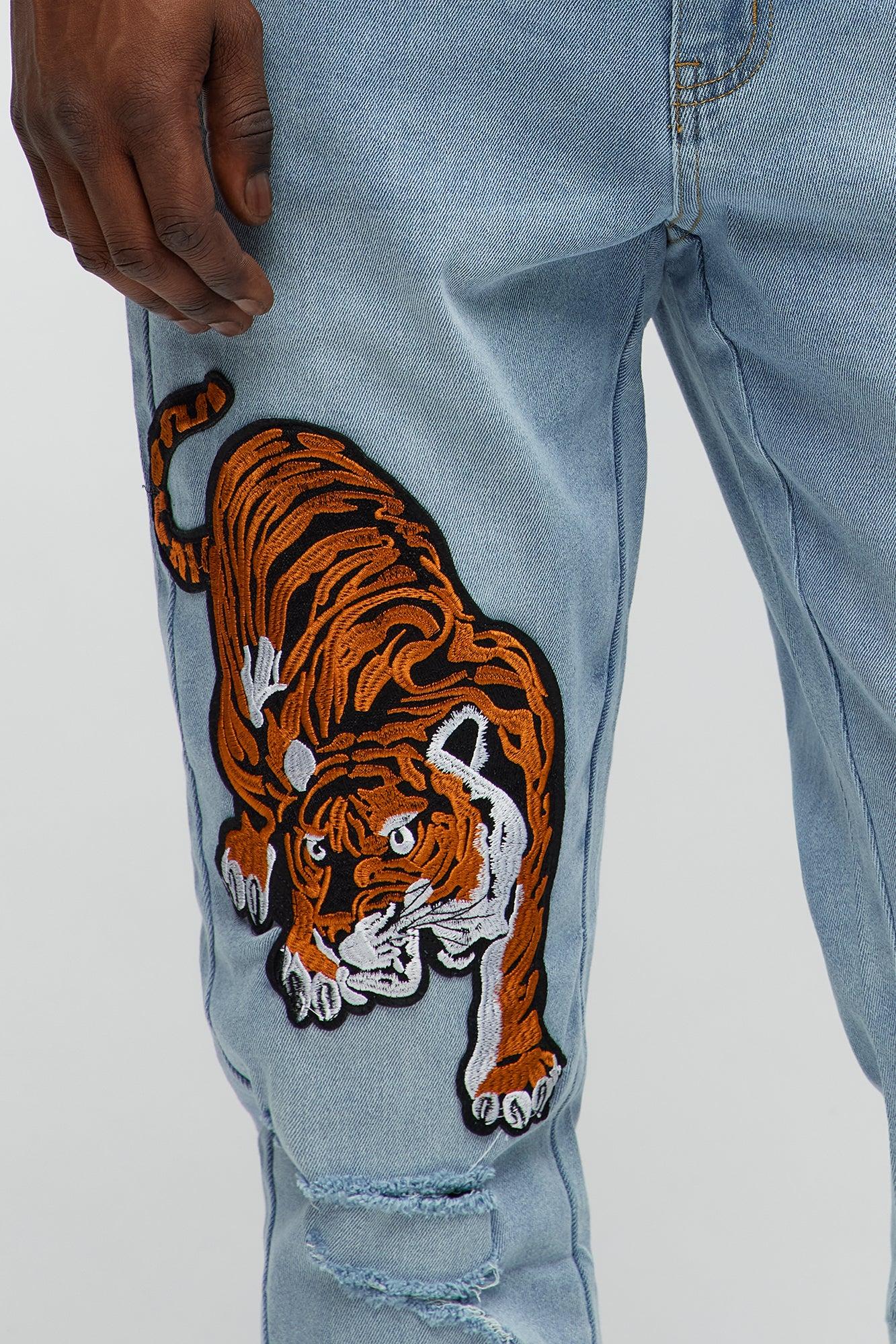 Tiger Patched Distressed Skinny Jeans - Light Wash Product Image